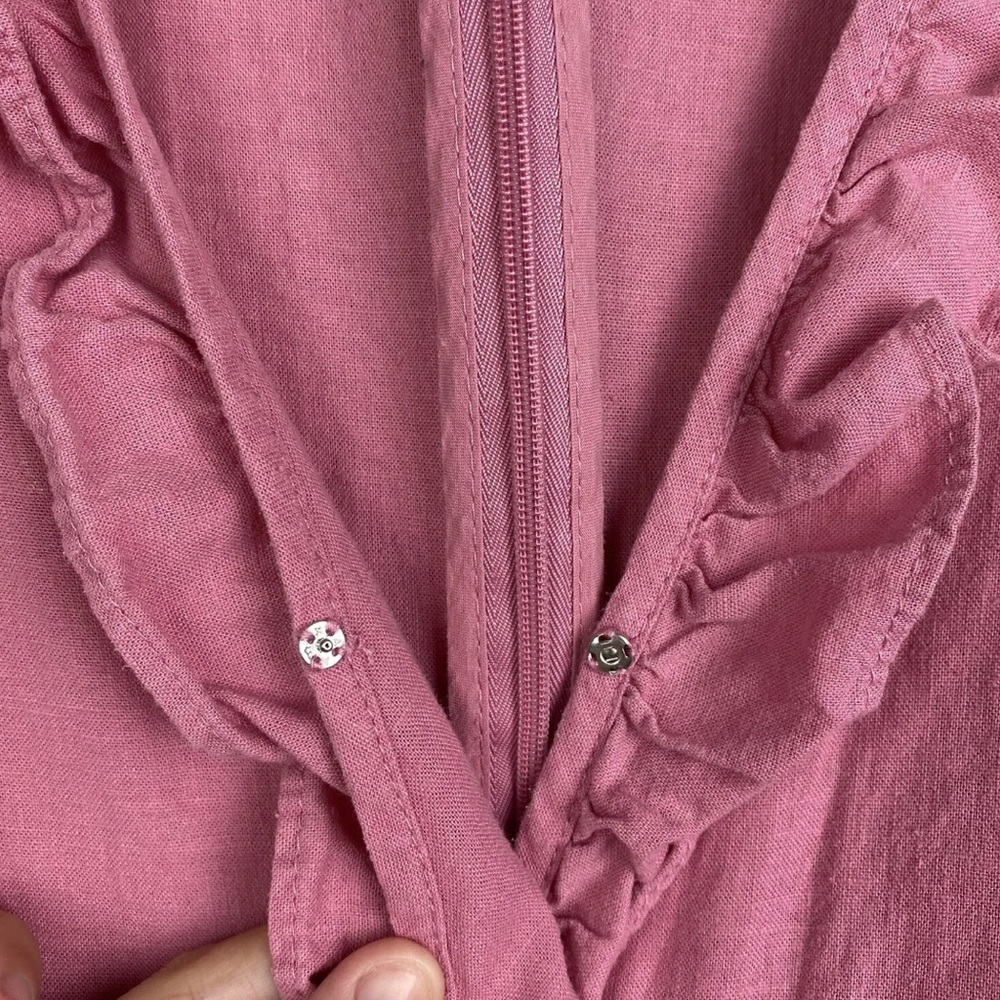 Portmans Madison Wrap Dress Pink Linen Blend Tie Waist Short Ruffle Size L 14 - Picture 6 of 11